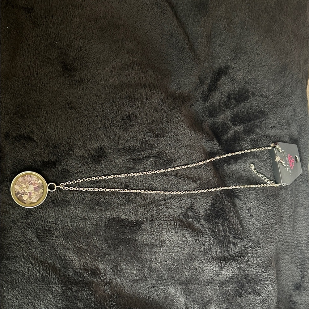Silver-Tone Floral Pendant Necklace - Pink and Purple Accents
